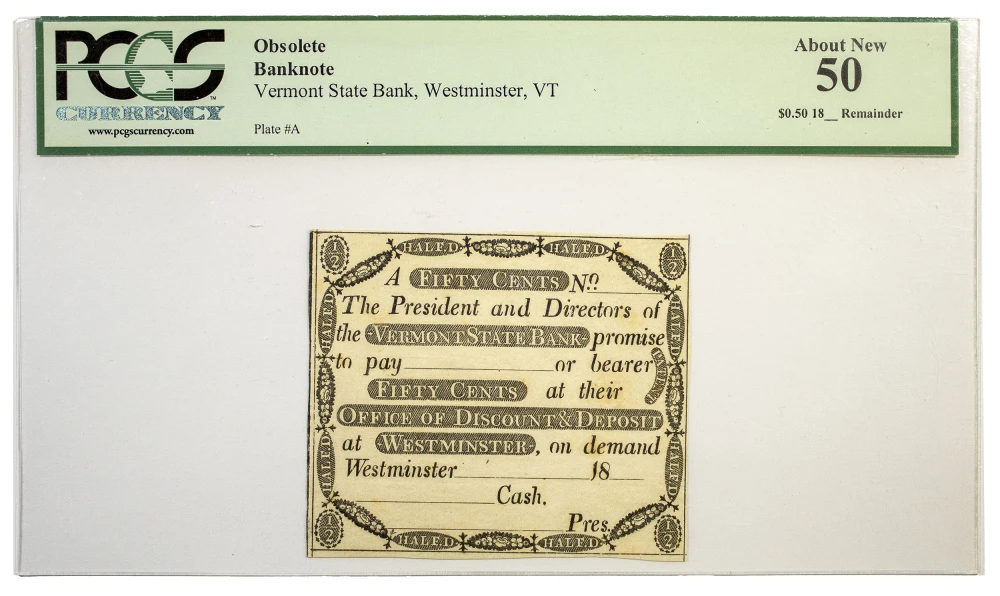 Vermont. Westminster. PCGS AU-50 50-Cents Note