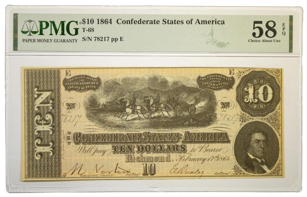 Confederate. PMG AU-58 EPQ 1864 $10