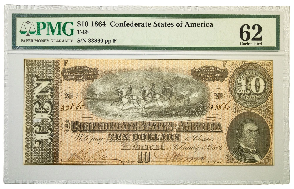 Confederate. PMG MS-62 1864 $10