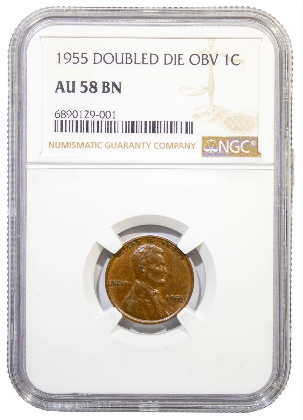NGC AU-58 1955 Doubled Die Obverse Cent