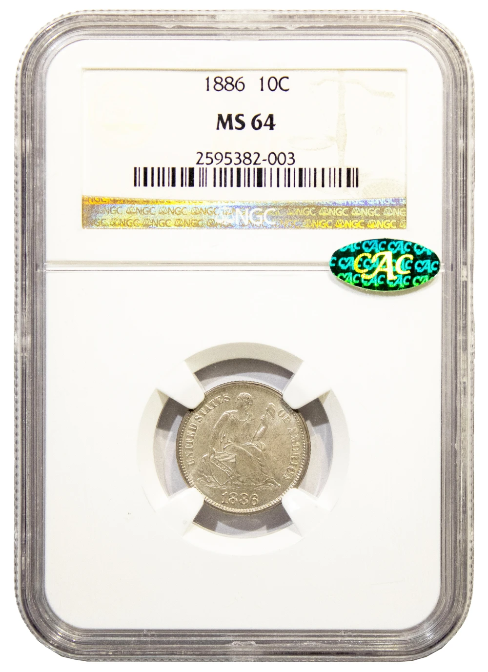 NGC MS-64 CAC 1886 Dime