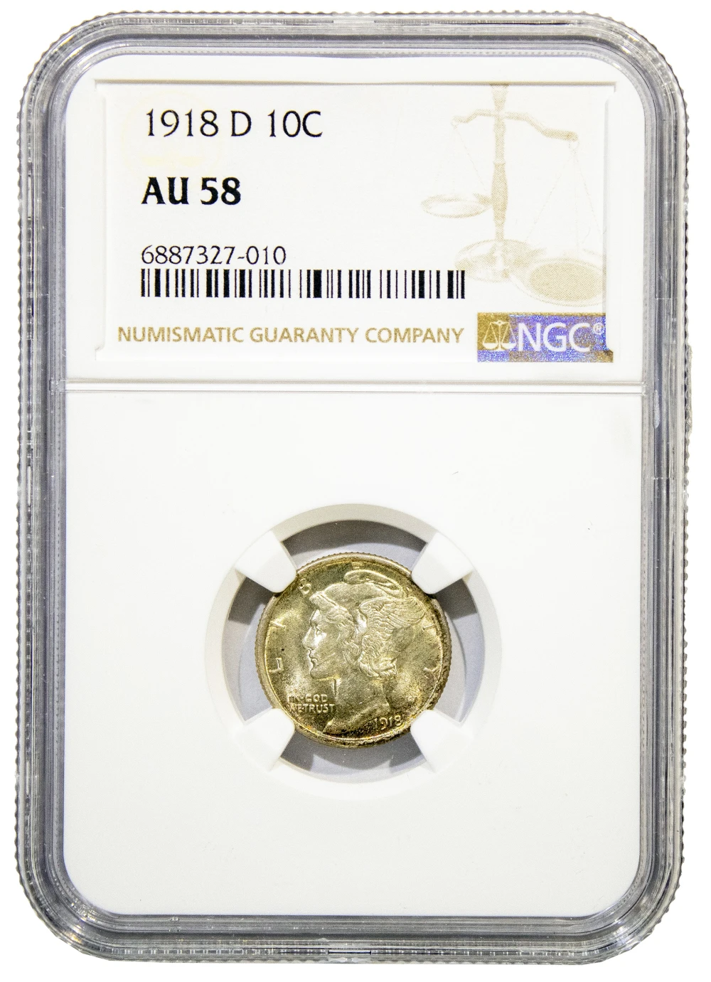 NGC AU-58 1918-D Dime