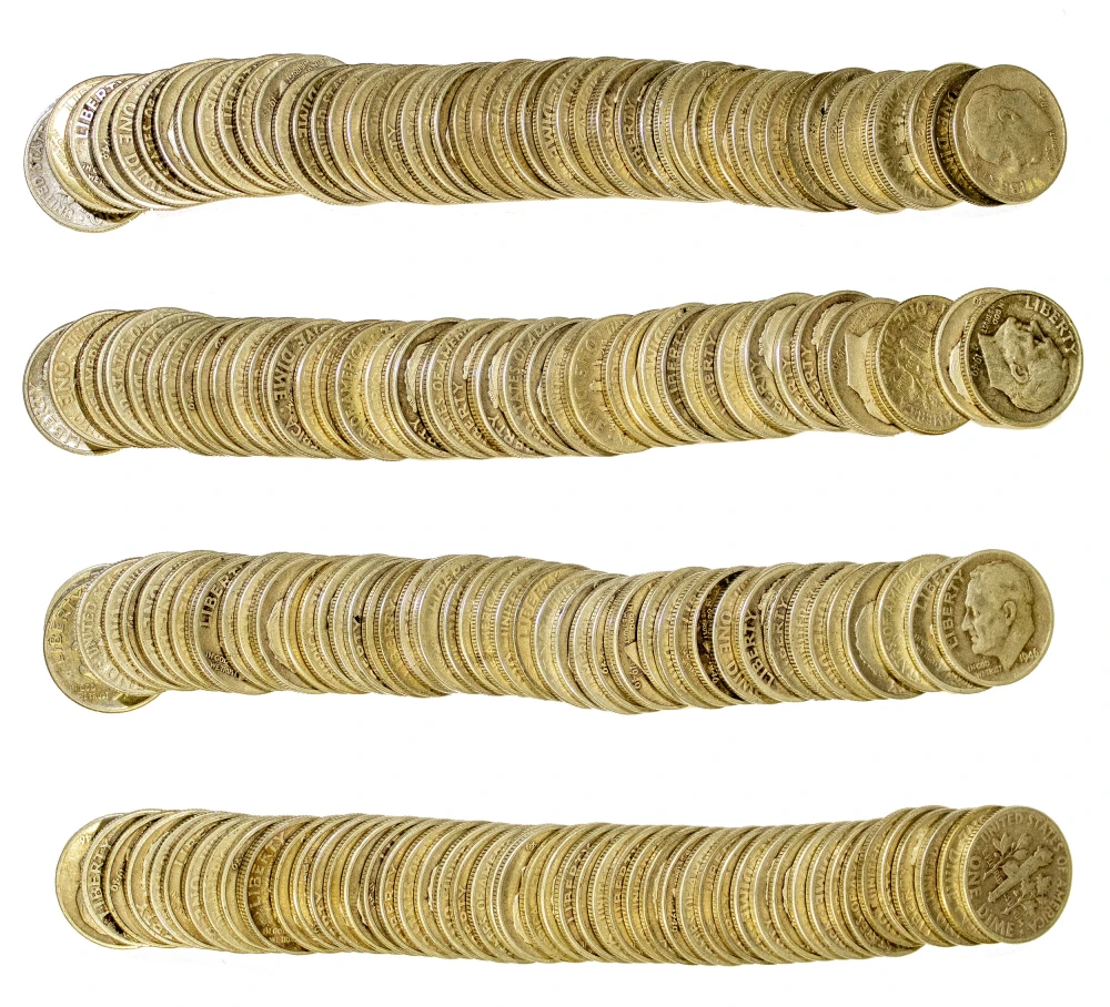 4 Rolls Of Circ 1940's Roosevelt Dimes