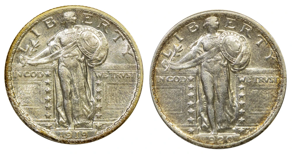 Pair of Lustrous AU Standing Liberty Quarters