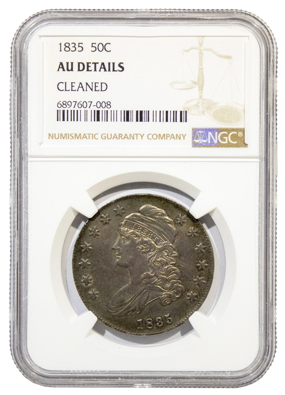 NGC AU Details 1835 Half Dollar