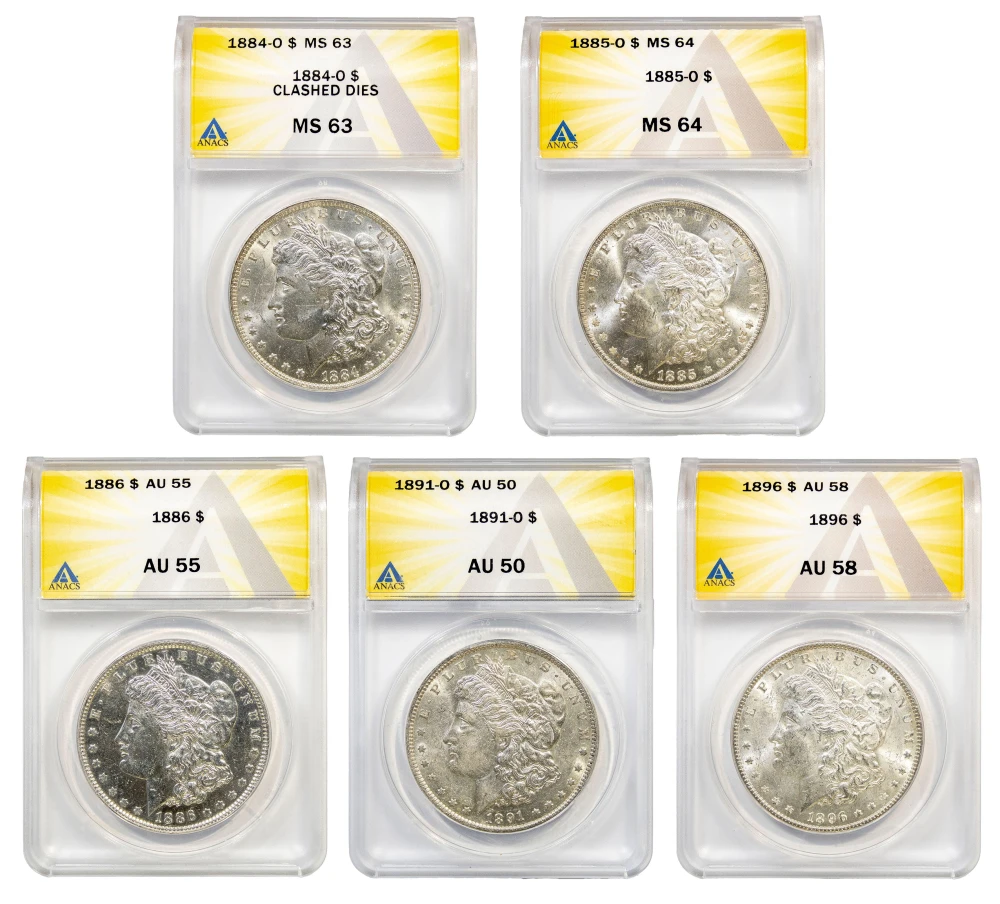 ANACS-Certified Morgan Dollar Quintet