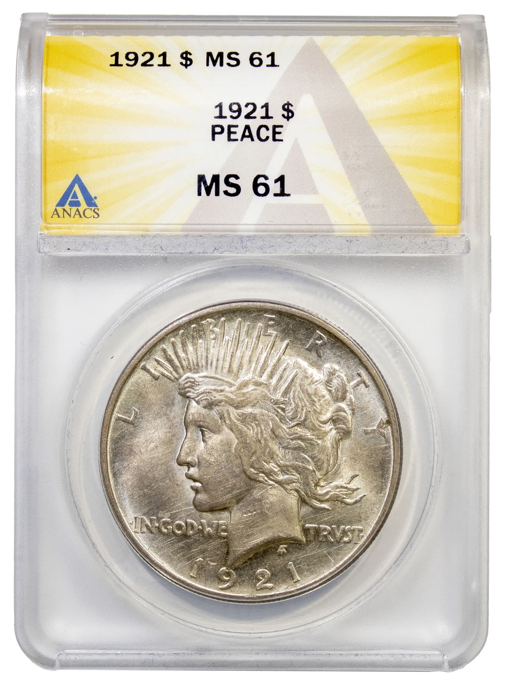 ANACS MS-61 High Relief 1921 Peace $1