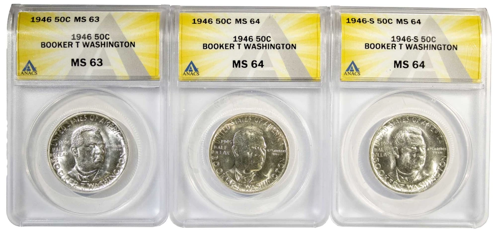 ANACS-Certified B.T. Washington Half Dollar Trio