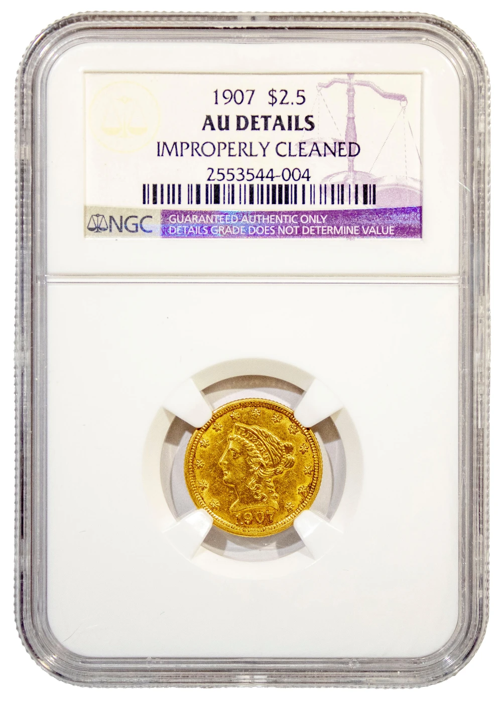 NGC AU Details 1907 Gold $2.50 Liberty