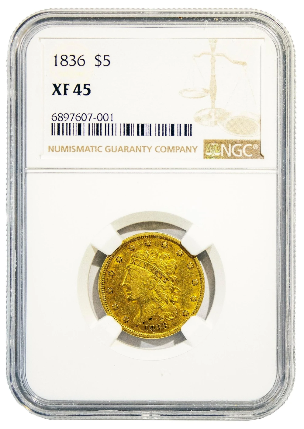 NGC EF-45 1836 Classic Head Gold $5