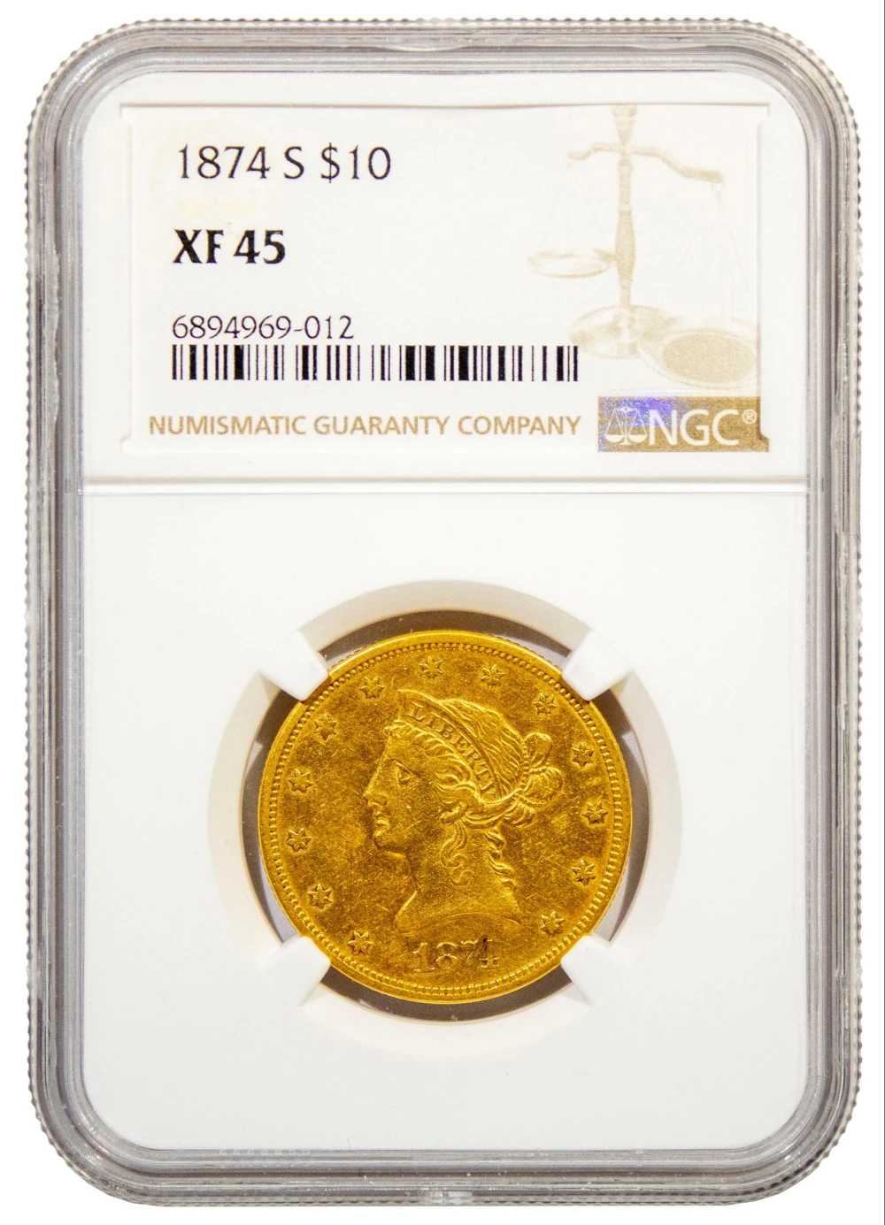 NGC EF-45 1874-S Gold $10