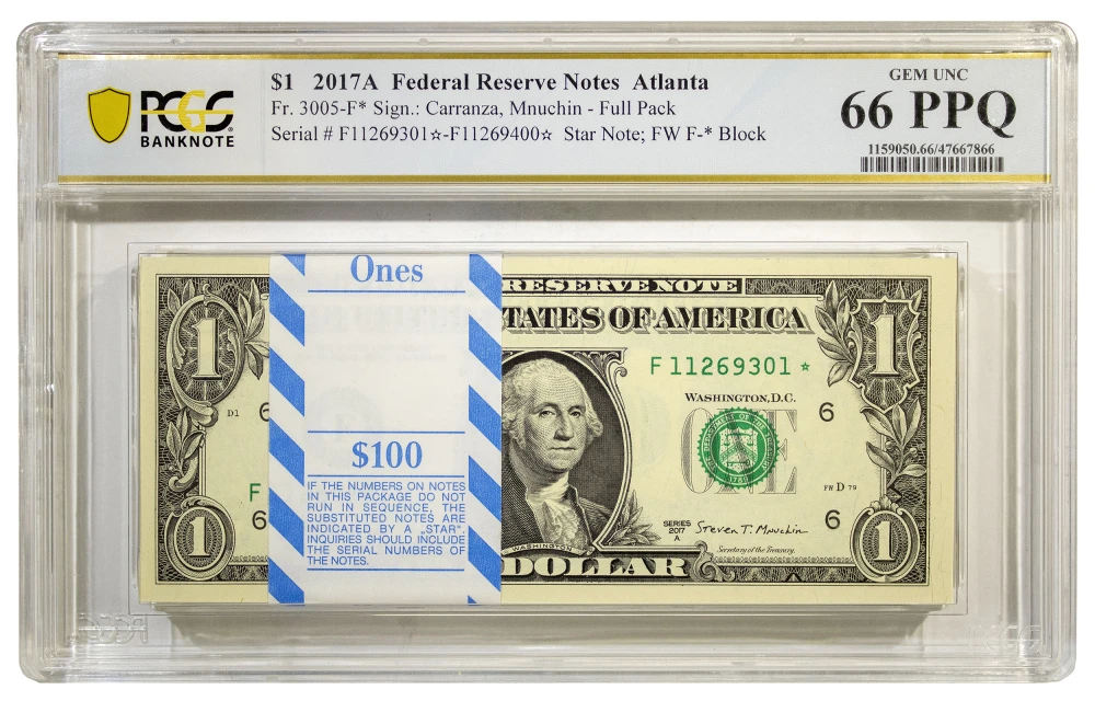PCGS Gem-66 2017-A Bank-wrapped $1 Star Notes