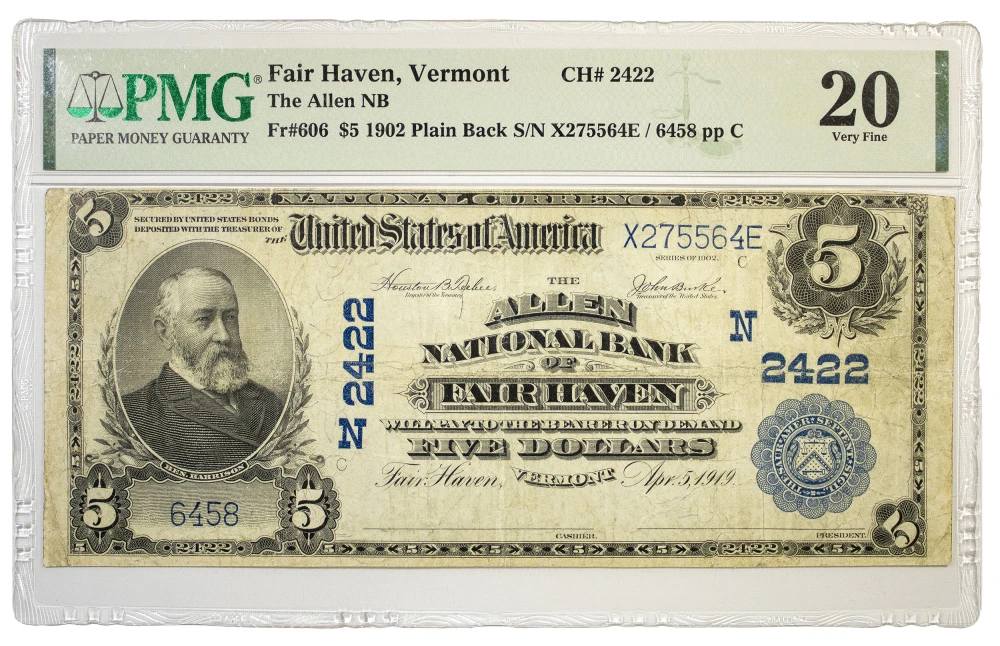 Vermont. Fairhaven. PMG VF-20 Series 1902 $5