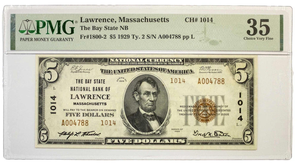 Massachusetts. Lawrence. PMG VF-35 1929 $5