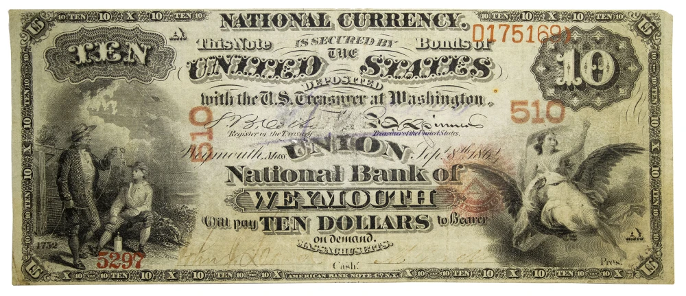 Massachusetts. Weymouth VF 1864 $10