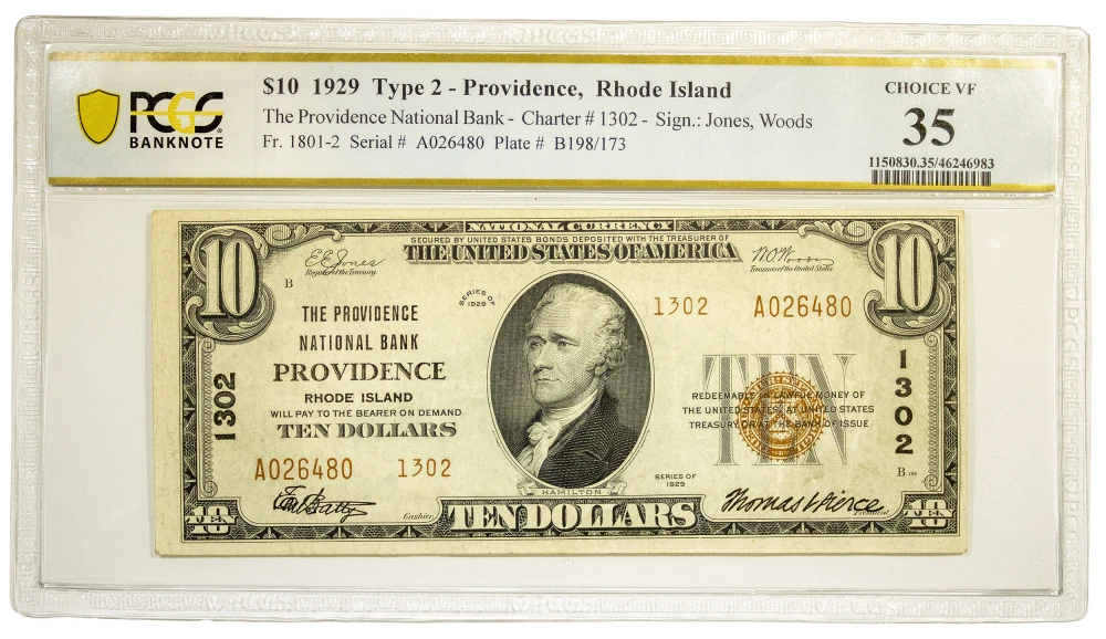 Rhode Island. PCGS VF-35 1929 $10