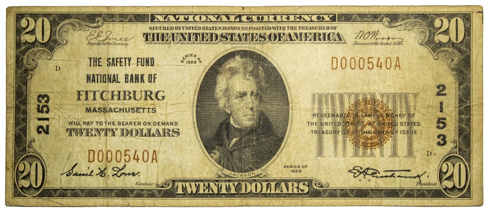 Massachusetts. Fine to VF 1929 $20