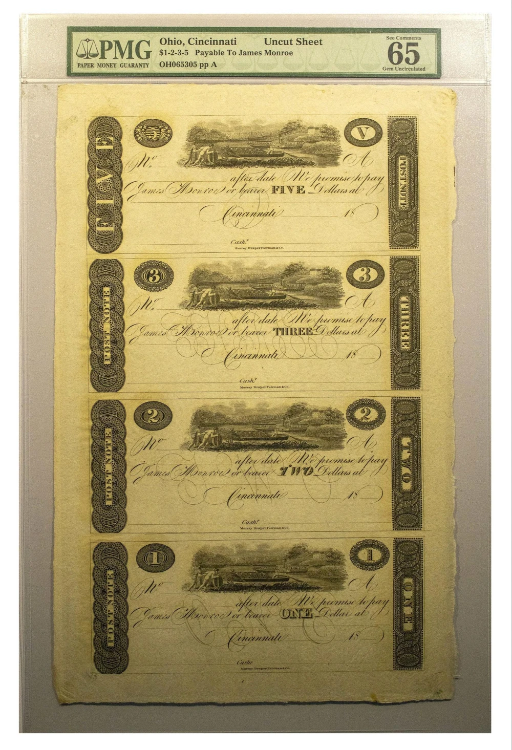 Ohio. PMG Gem-65 Uncut Post Note Sheet