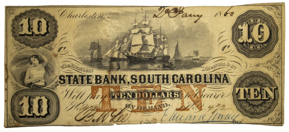 South Carolina. VF 1860 $10 Obsolete Note