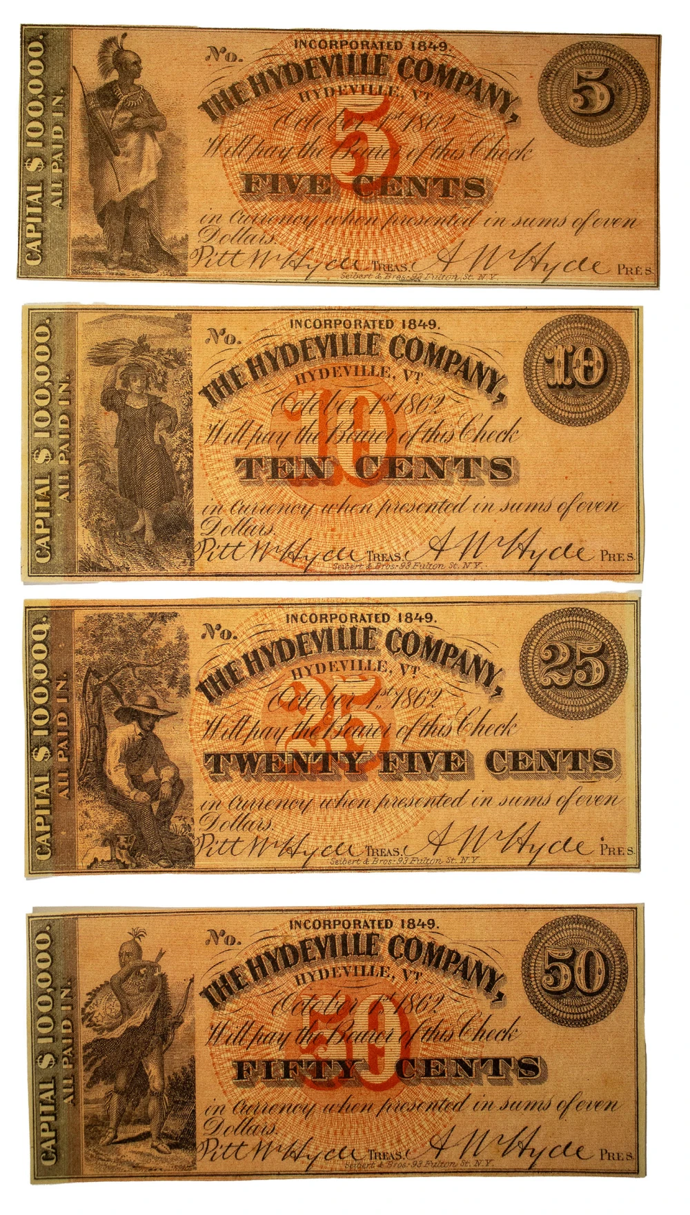 Vermont. Hydeville. Four-Piece Fractional Notes