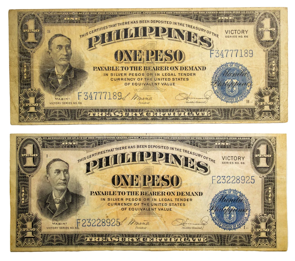 Philippines. Series 1922 One Peso Note Pair