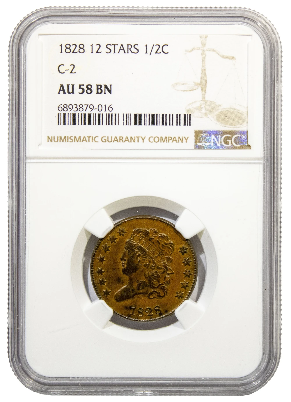 NGC AU-58 1828 12 Stars Half Cent