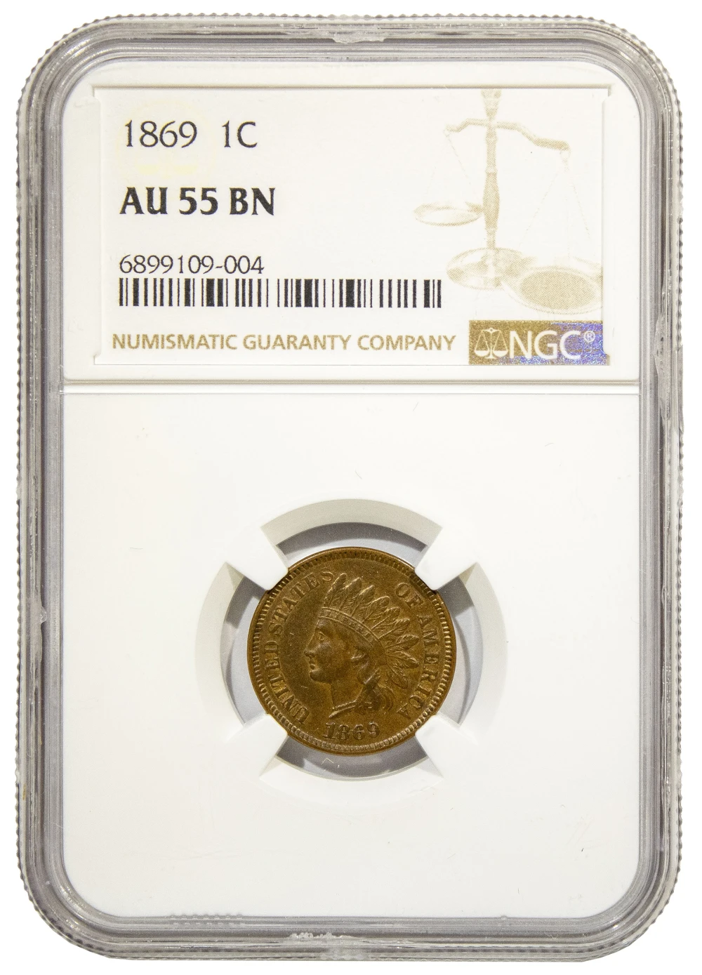 NGC AU-55 1869/69 Cent
