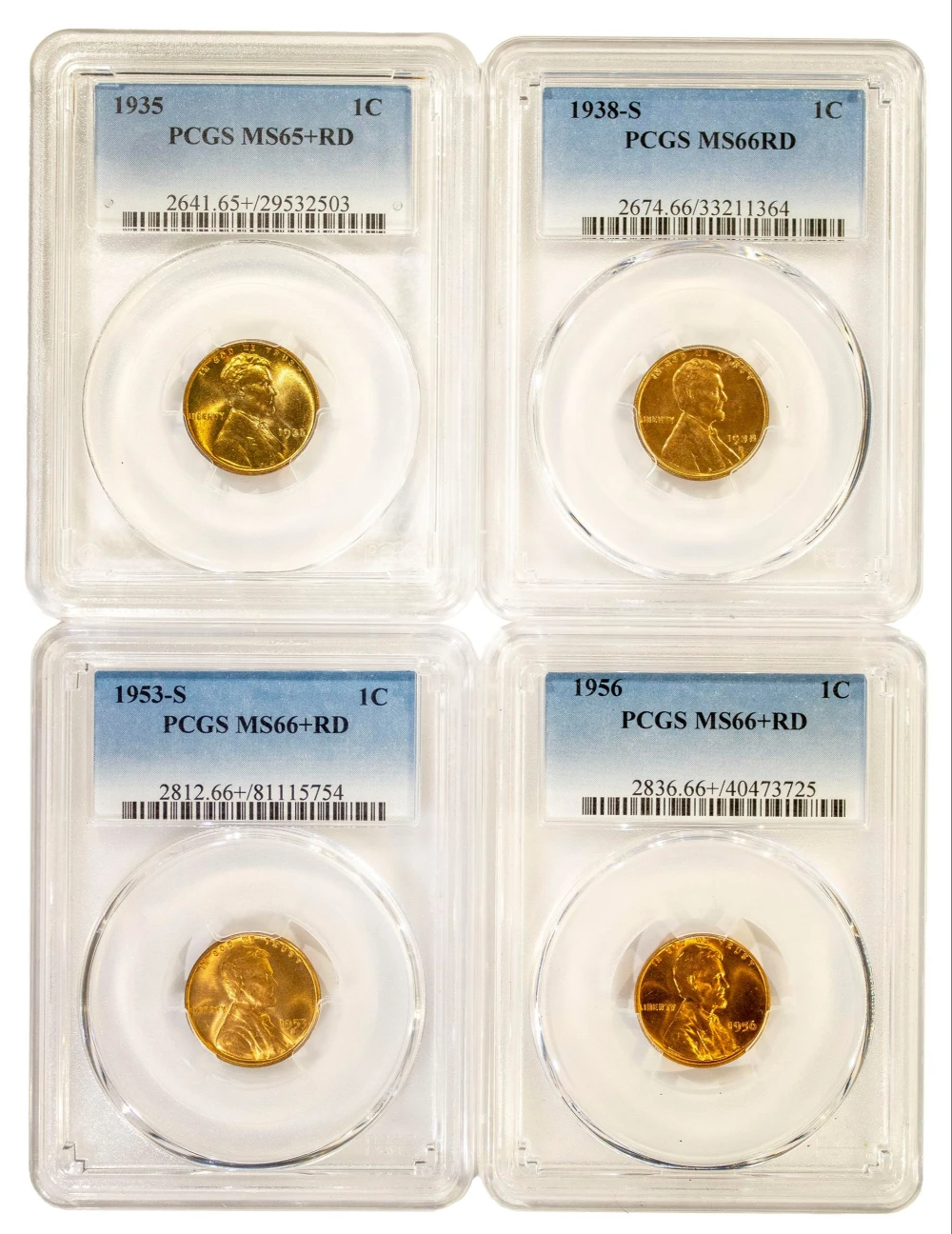 PCGS Gem+ Wheat Cent Quartet