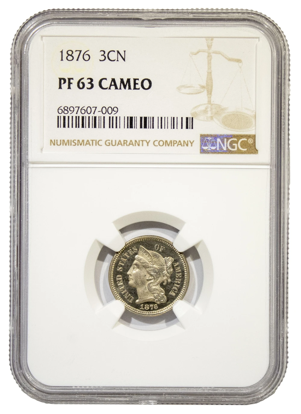 NGC Proof-63 Cameo 1876 Nickel Three-Cents