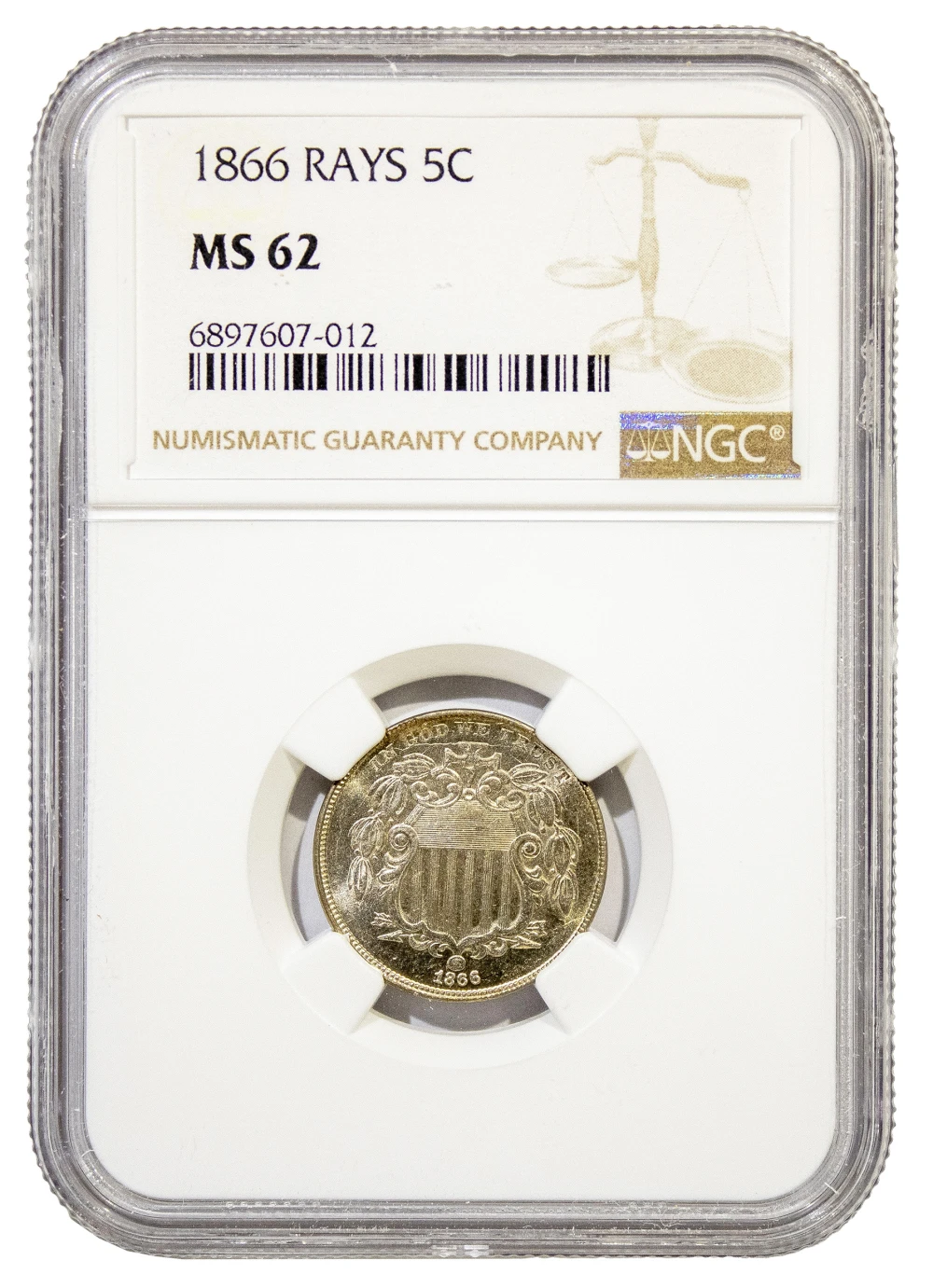 NGC MS-62 1866 Shield Nickel