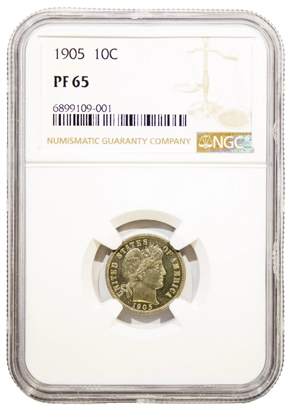 NGC Proof-65 1905 Barber Dime