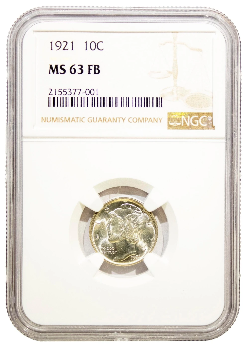 NGC MS-63 FB 1921 Mercury Dime Rarity
