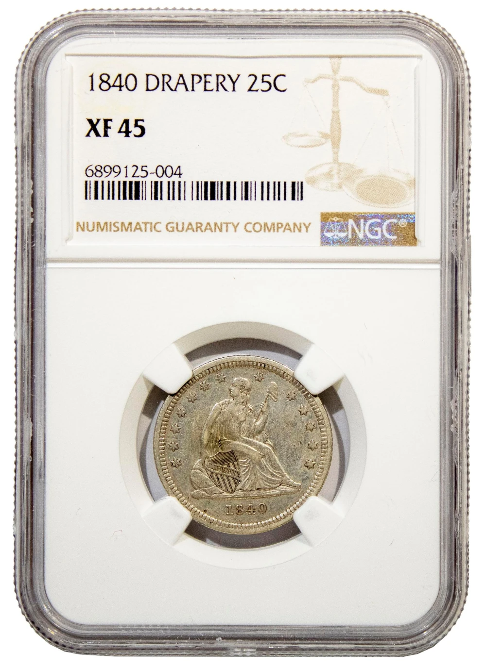 NGC EF-45 1840 Drapery Quarter