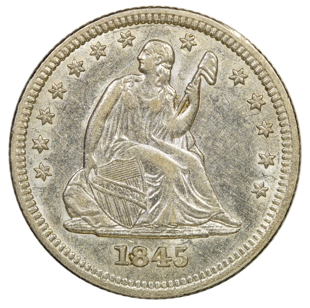 AU-50+ 1845 Seated Quarter