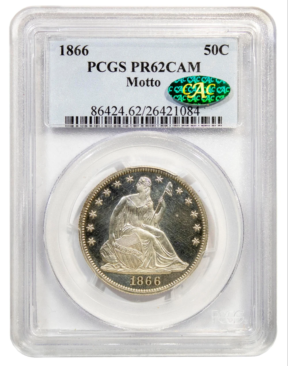 PCGS Proof-62 Cameo CAC 1866 Seated Half