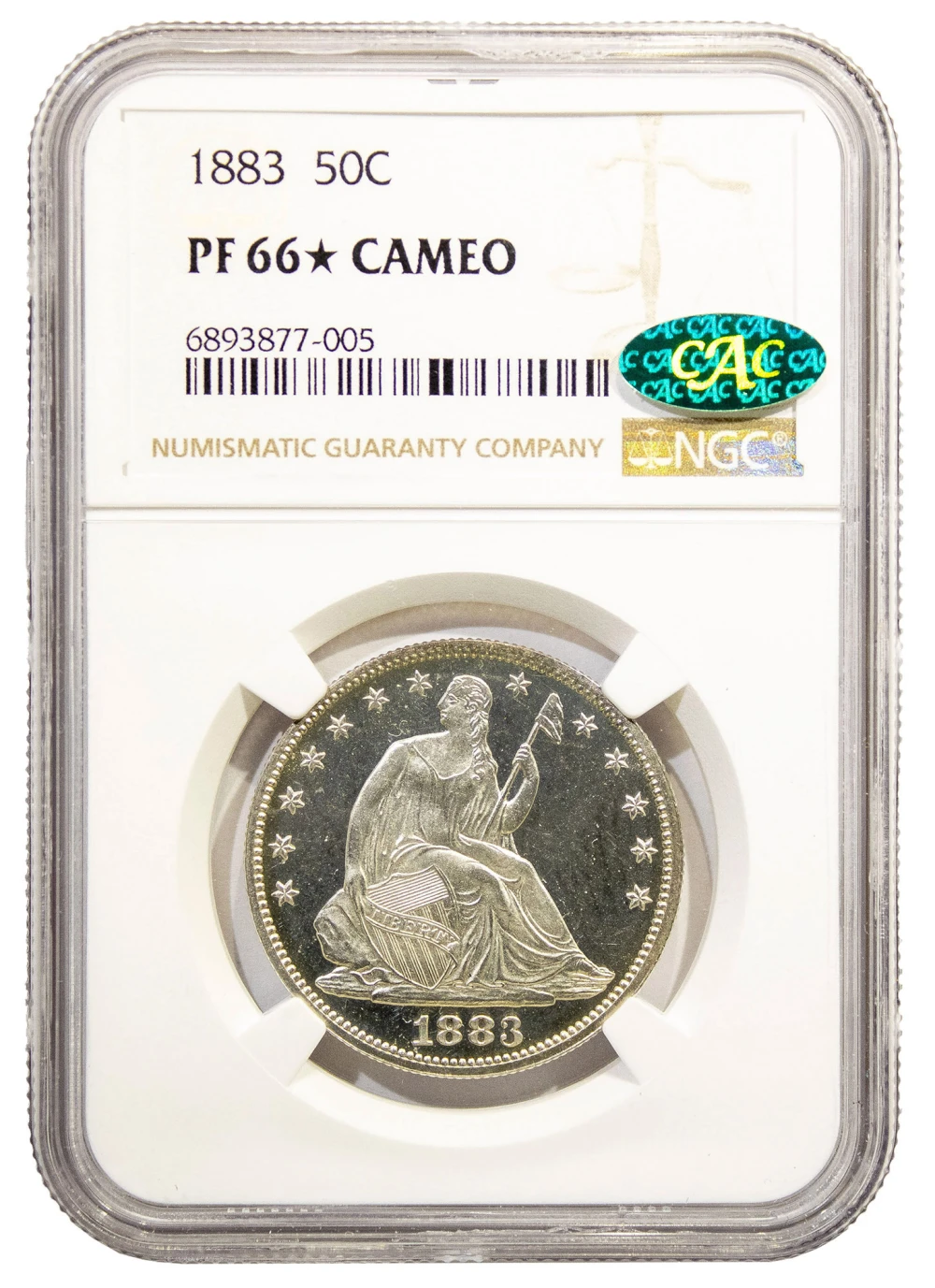 NGC Proof-66* Cameo CAC 1883 Seated Half