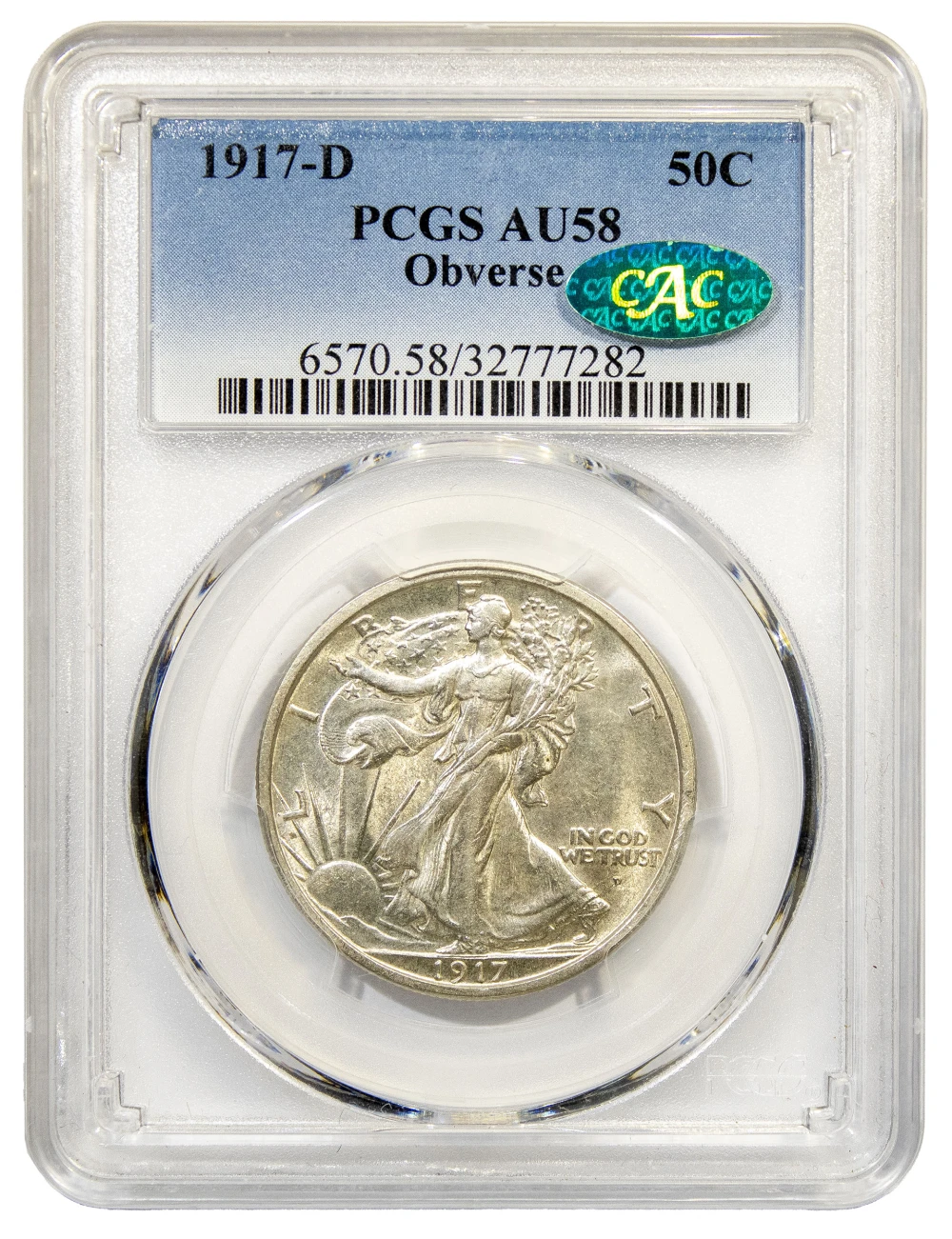 PCGS CAC AU-58 1917-D Obverse Half Dollar