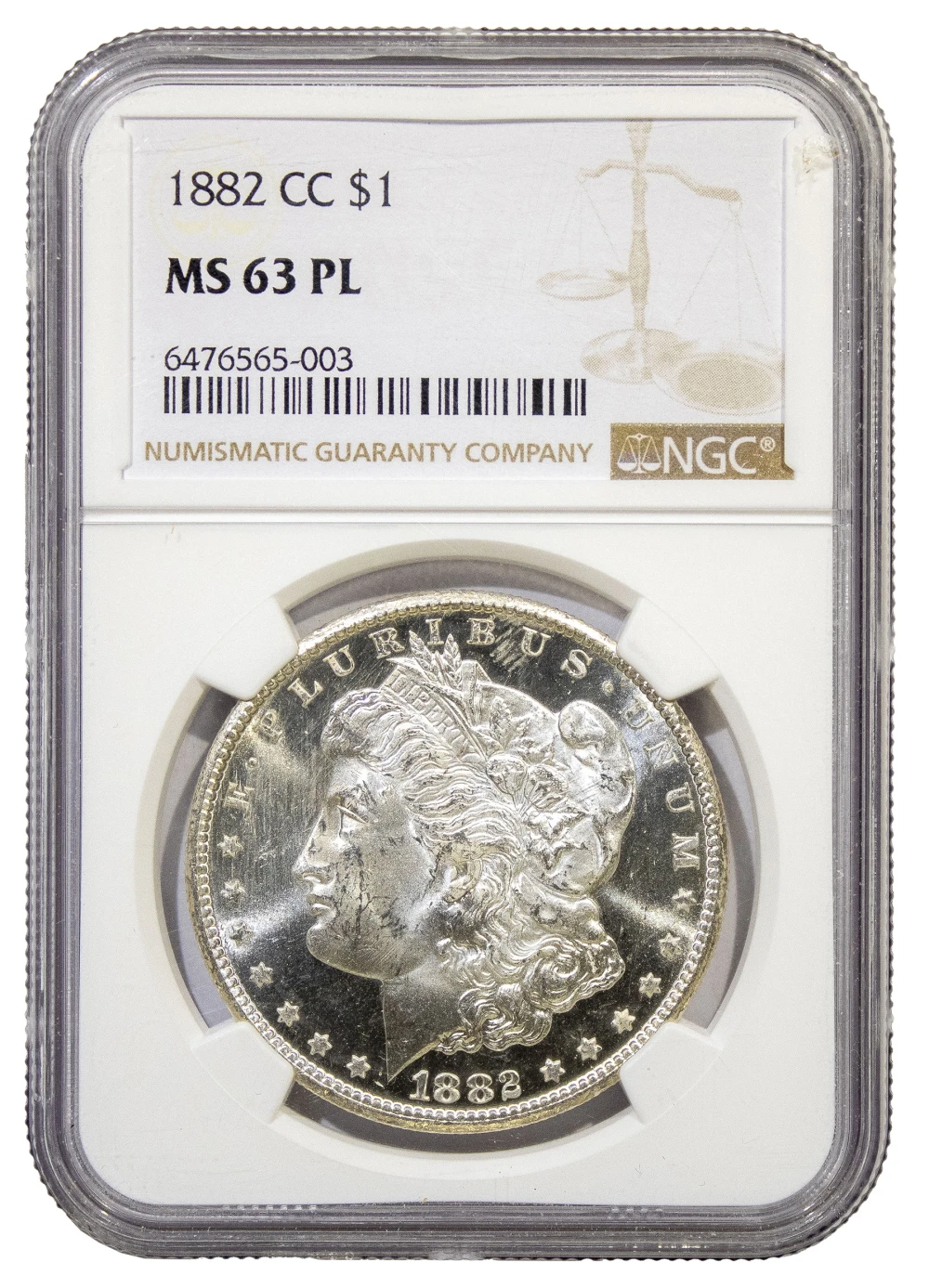 NGC MS-63 PL 1882-CC Morgan Dollar