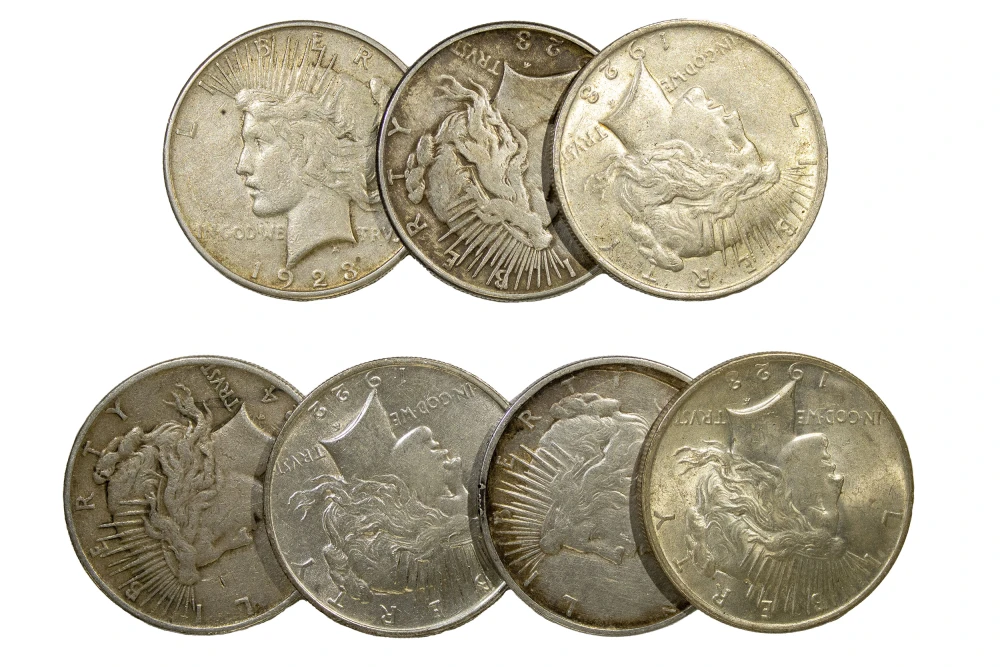 7 Mixed Circulated Peace Dollars