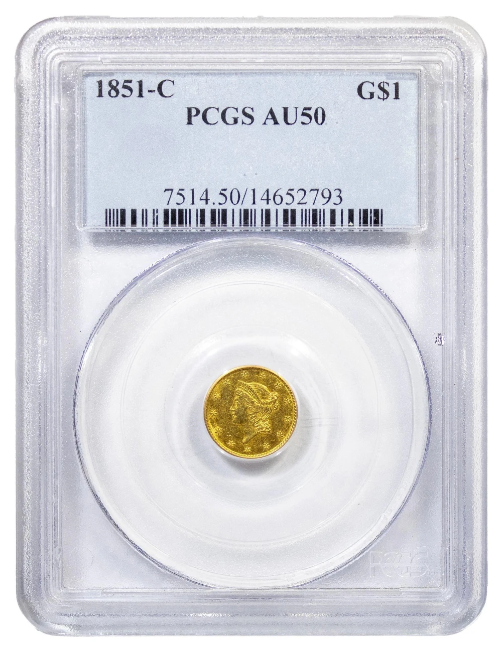 PCGS AU-50 1851-C Gold $1