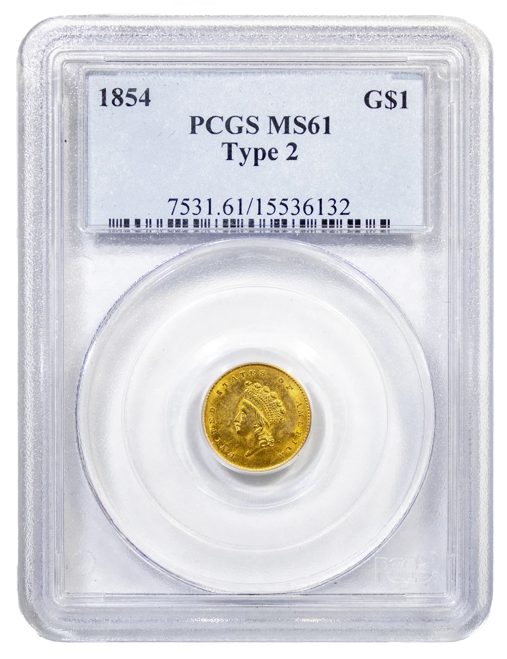 PCGS MS-61 1854 Type II Gold $1
