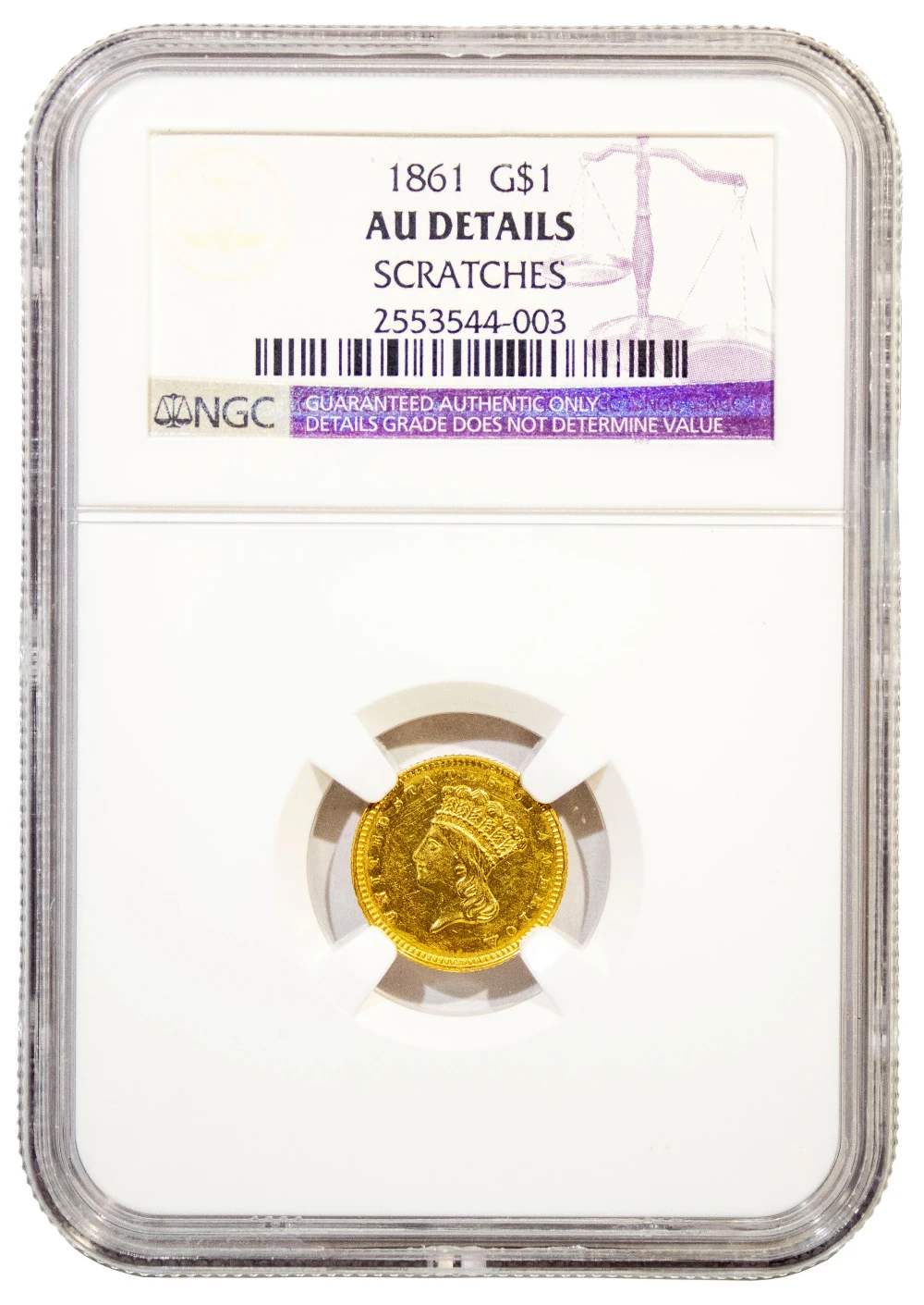 NGC AU Details 1861 Gold $1