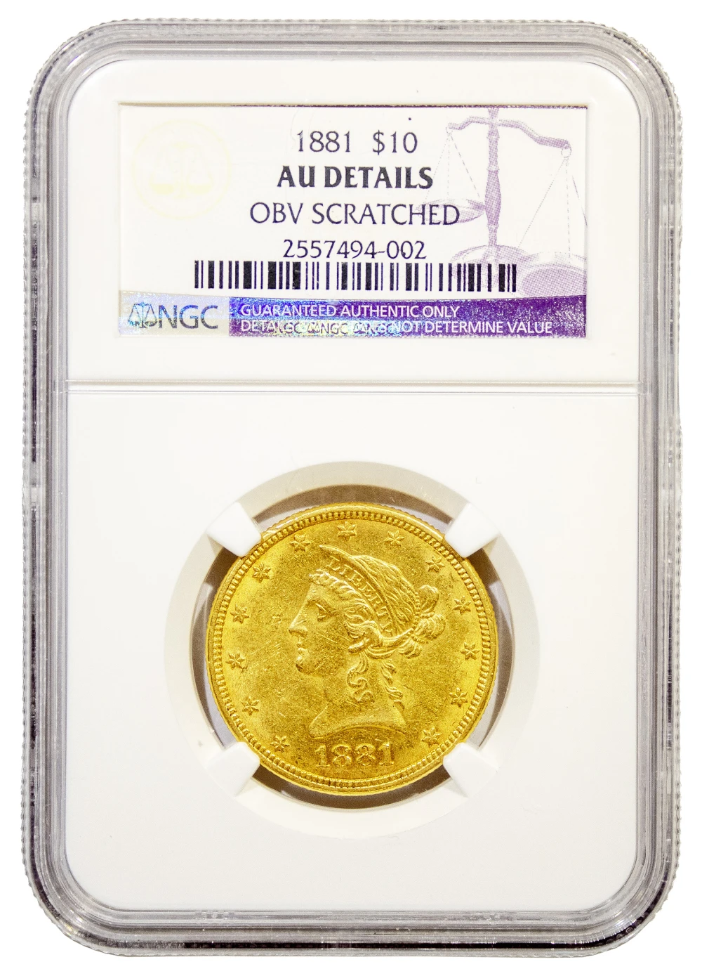 NGC AU Details 1881 Gold $10 Liberty