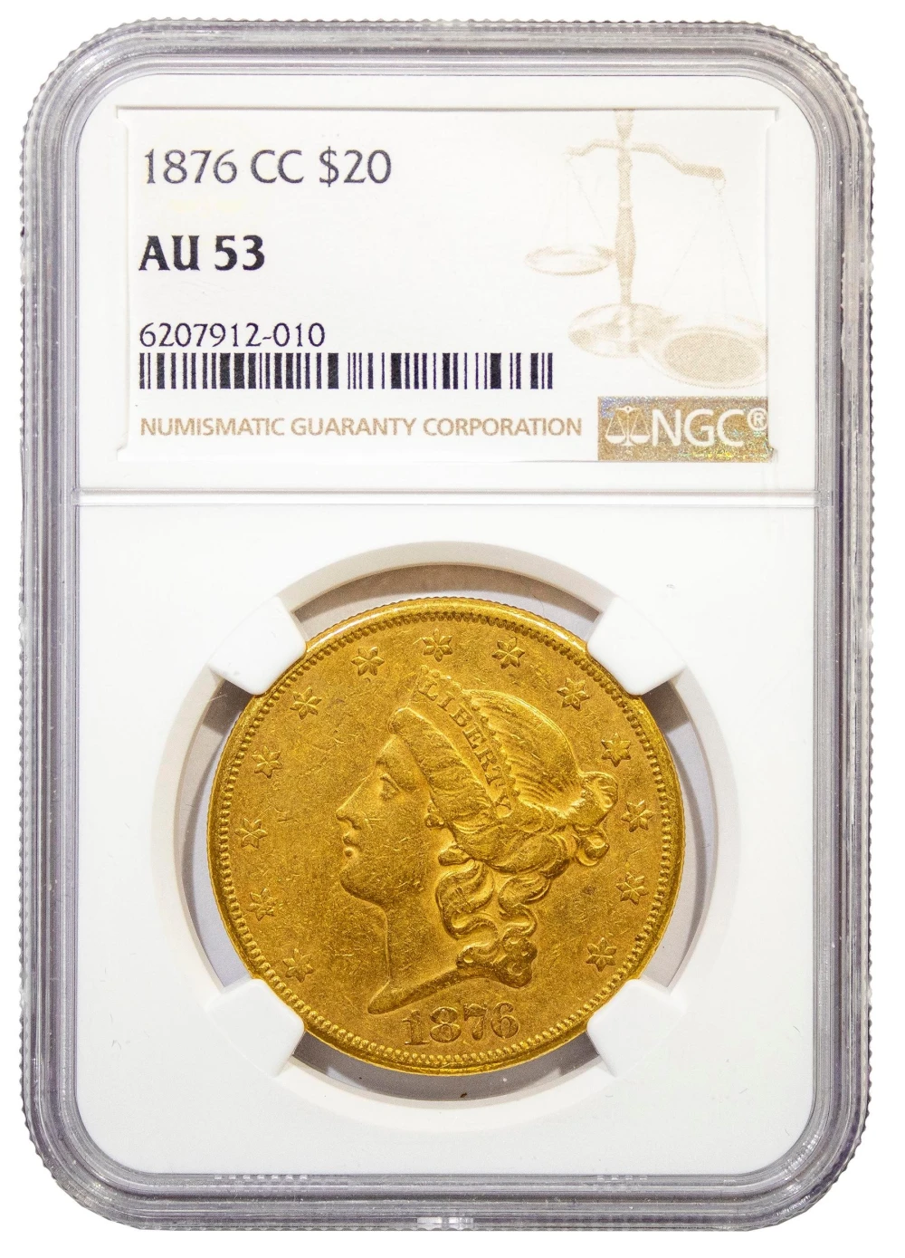 NGC AU-53 1876-CC Gold $20