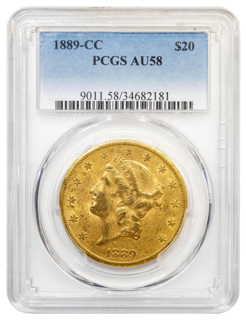 PCGS AU-58 1889-CC Gold $20