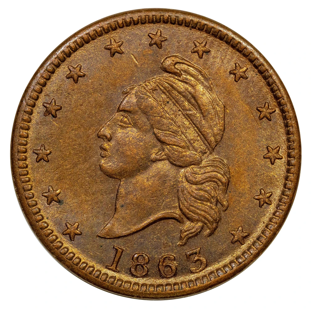 Civil War Token. Choice Red Unc 1863 Copper