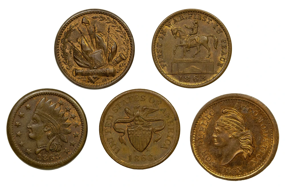 Civil War Tokens. Unc to Choice Unc Quintet
