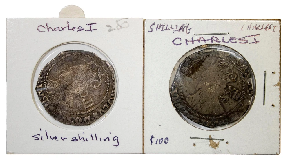 England. Pair of Fine Charles I Silver Shillings