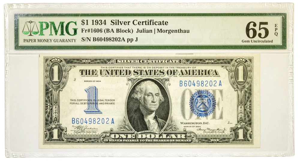 Gem-65 1934 "Funny Back $1 Silver Certificate