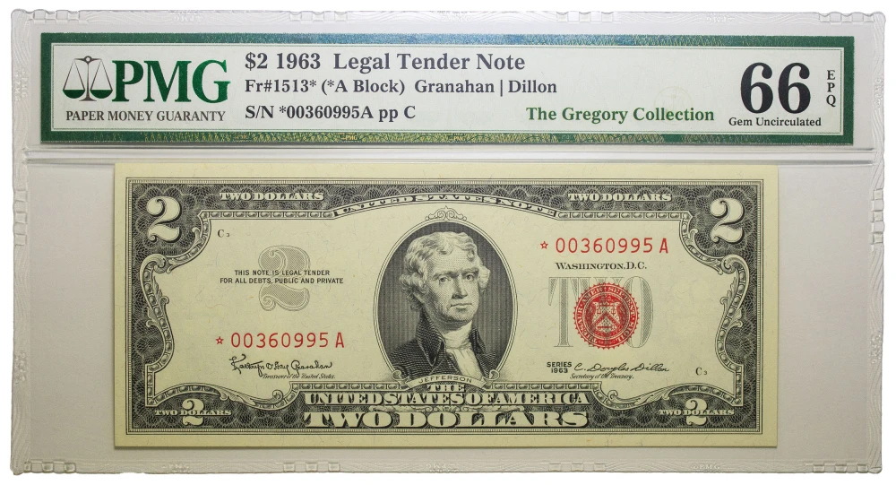 PMG 66-EPQ 1963 $2 Red Seal Star Note